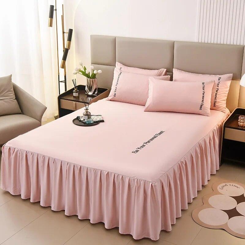 Summer New European Style Simple Washable Silk Bed Skirt Non Slip Bed Cover Household Mattress Cover Pillow Case