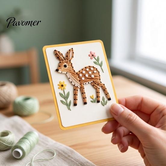 Fun Holiday Activities Garden Animal Stitching Card Kit, DIY Stitch by Handmade Greeting Cards Hand, Thread Embroidery Kit for Adults Beginners Craft