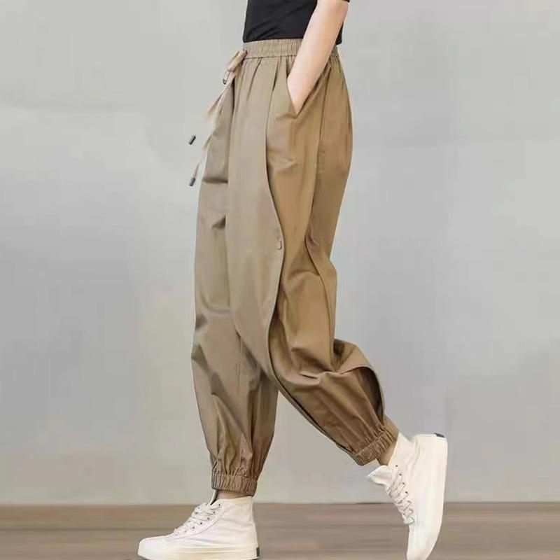 Женские весенние и осенние тонкие повседневные шаровары однотонные брюки с завязками на средней талии Nine-minute