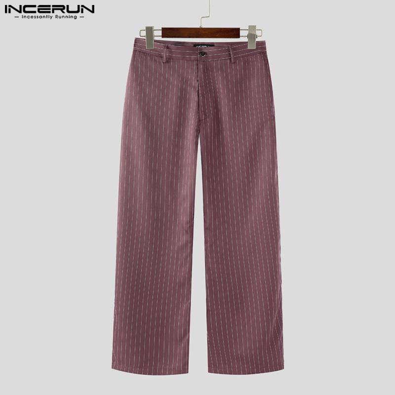 INCERUN Мужской комплект из двух предметов: безрукавный полосатый укороченный жилет и длинные прямые брюки.