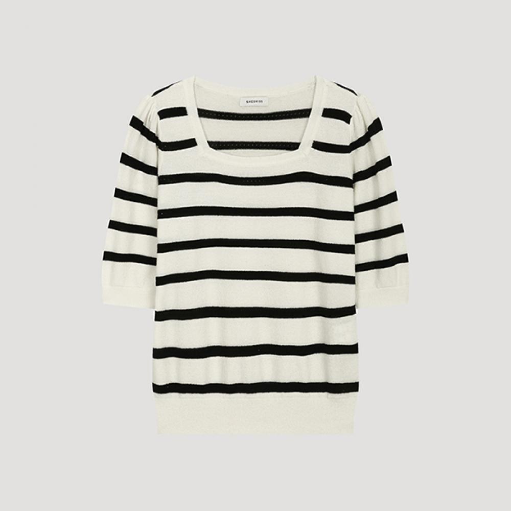 Shs Miss Stripe Square Neck Short Sleeve Knit Sskpoo21540 Cr