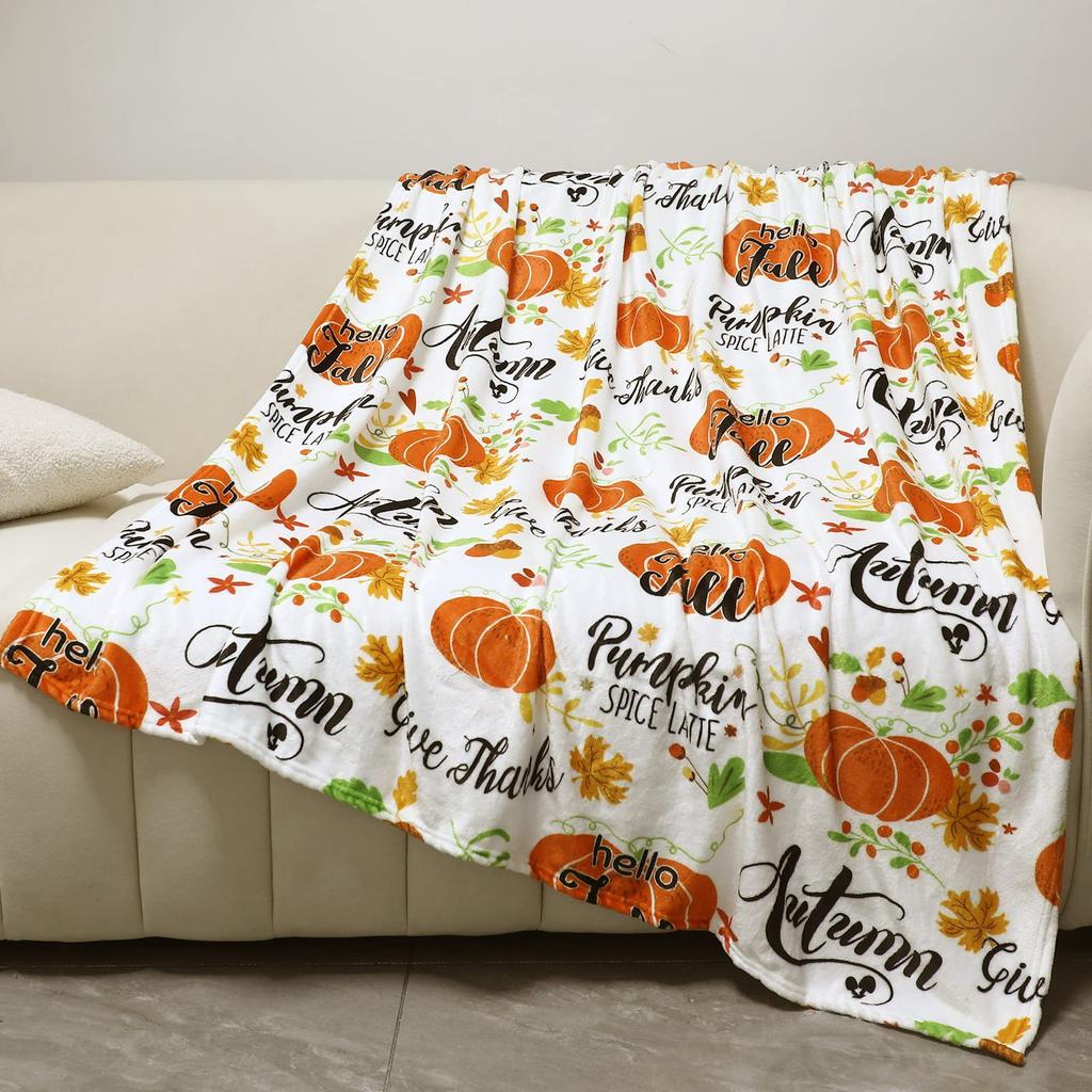 Pumpkin Flannel Blanket Floral Print Blanket Thanksgiving Air Conditioning Blanket Blanket Nap