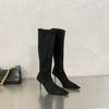 European and American niche temperament suede high-heeled boots 2025 autumn and winter new pointed thin heels but knee zipper tall tube