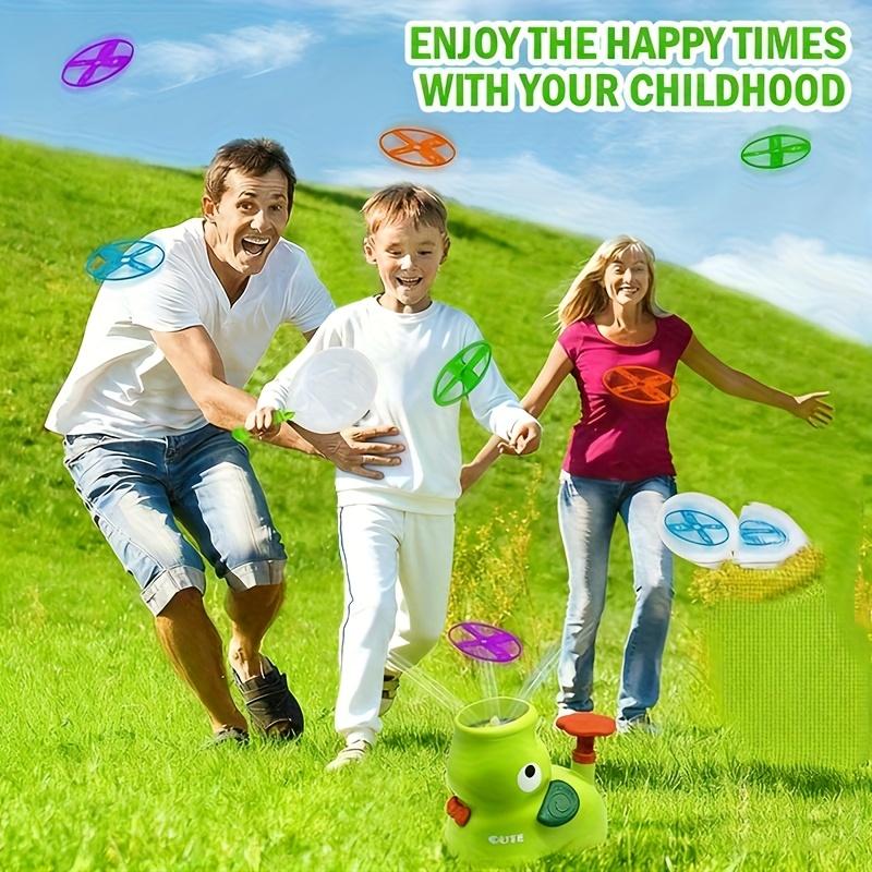 Kids Pop-Up Flying Saucer Launcher Toy with Pink Elephant Flying Discs Outdoor Backyard Park Play Game Durable Launcher 6
