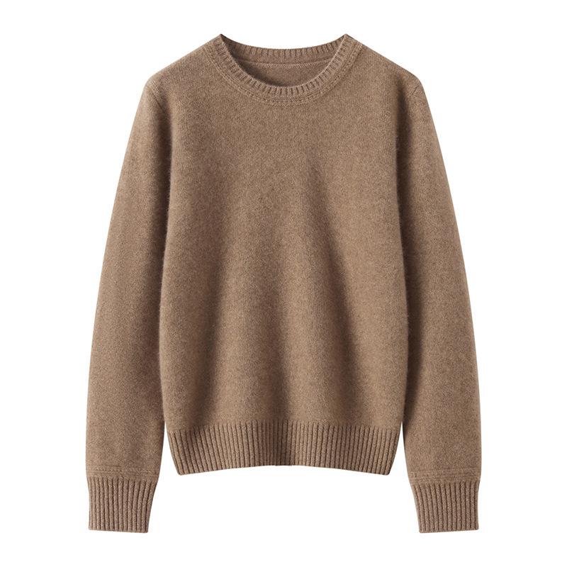 Women's Light Luxury Solid Color Hollow-Out Round Neck Cashmere Knit Base Layer for Fall/Winter
