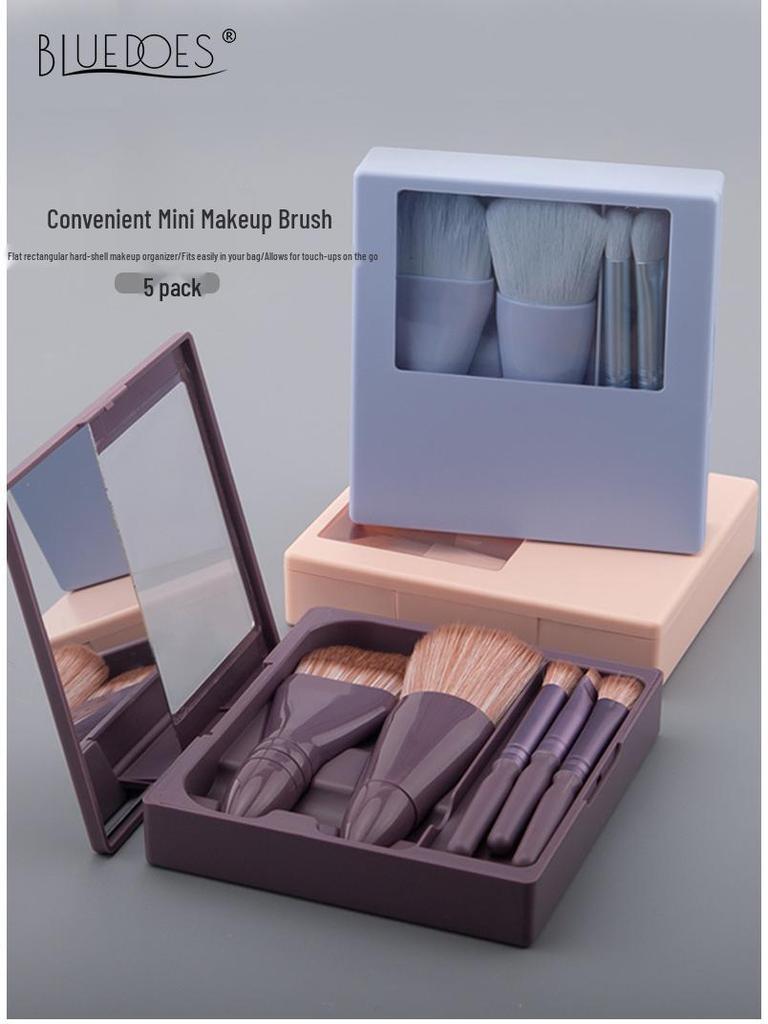 Портативный набор кистей для макияжа с зеркалом: Кисти для пудры и теней с мягкой щетиной в коробке для хранения