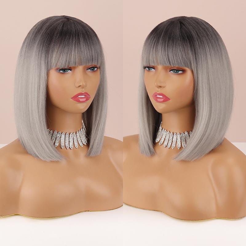 LISI HAIR Короткий прямой парик «боб» темно-коричневого цвета с челкой до плеч, натуральный прямой парик «боб» на каждый день, синтетический парик