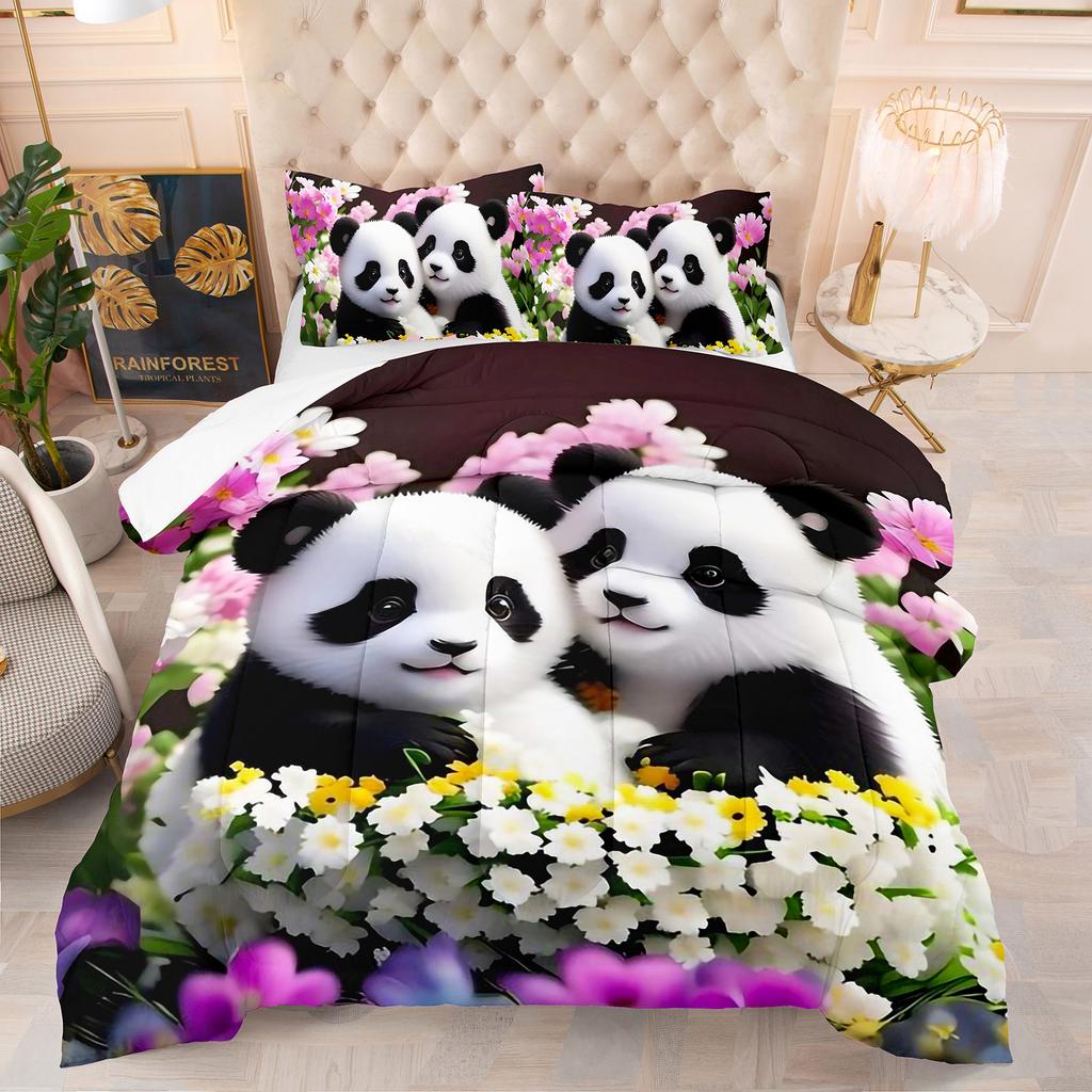 Comforter Cute Panda Playing Water Theme Home Comforter Quilted Blanket Goose Down Duvet King Queen 3D Blanket Size Twin