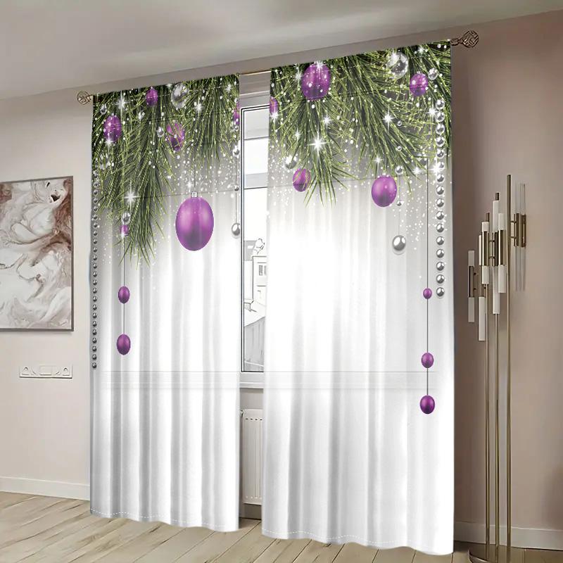 2 шт., шторы с принтом «елка и шар» - 30% затемнения - подходят для гостиной, спальни, кухни, для украшения дома