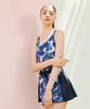 Jeteseu Слитный купальник с юбкой-шортами, комплект-накидка, темно-синий с листьями