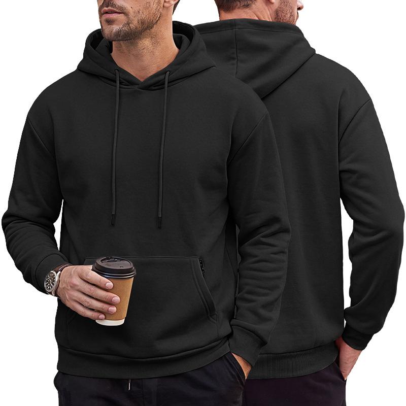 Мужская толстовка с капюшоном на молнии, карман-кенгуру, однотонная, с drawstring-капюшоном, свободный крой, длинный рукав, карман для защиты от кражи, худи для улицы