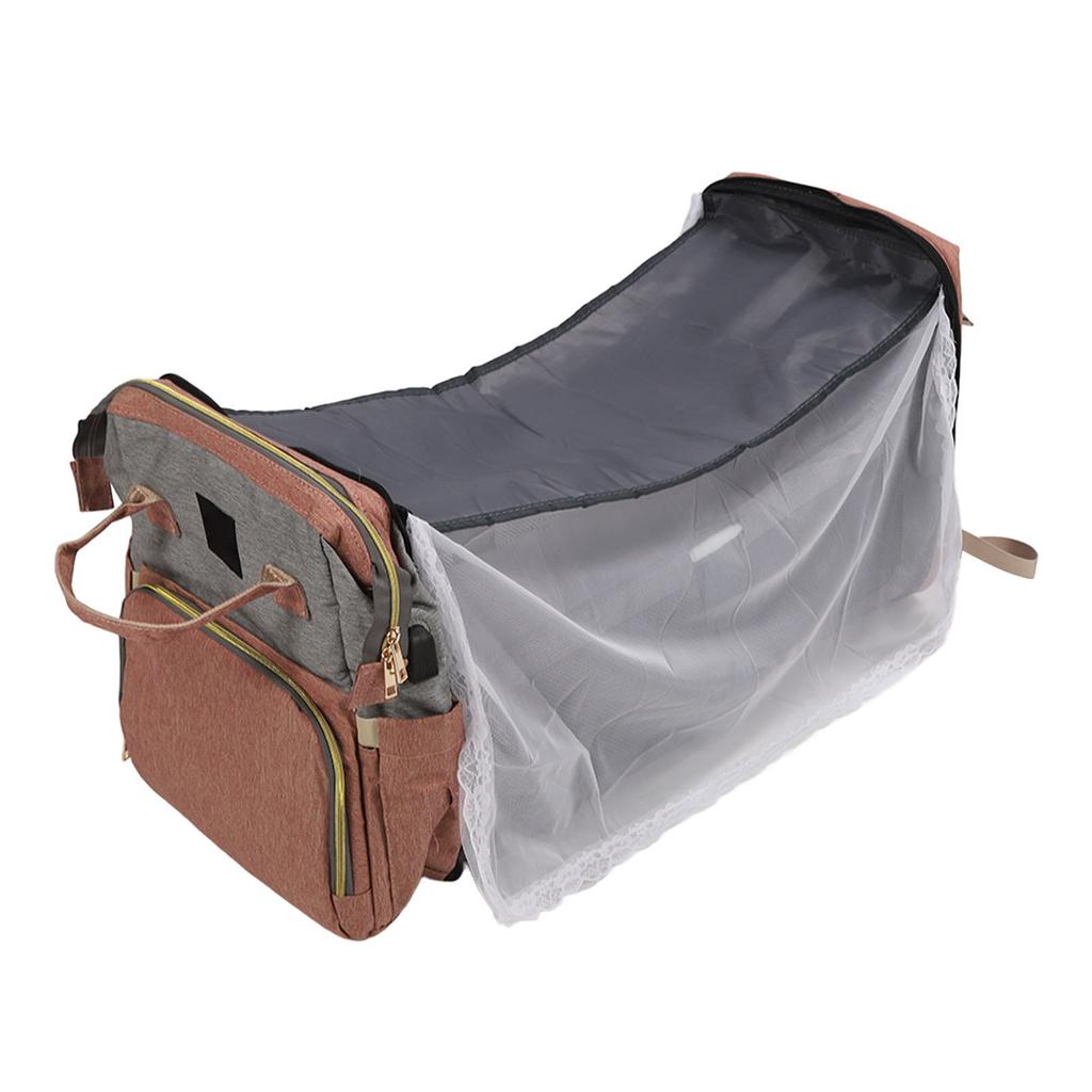 Diaper Backpack Nylon Large Capacity Warming Fashionable Multi Functional Baby Diaper Bag Pink Grey