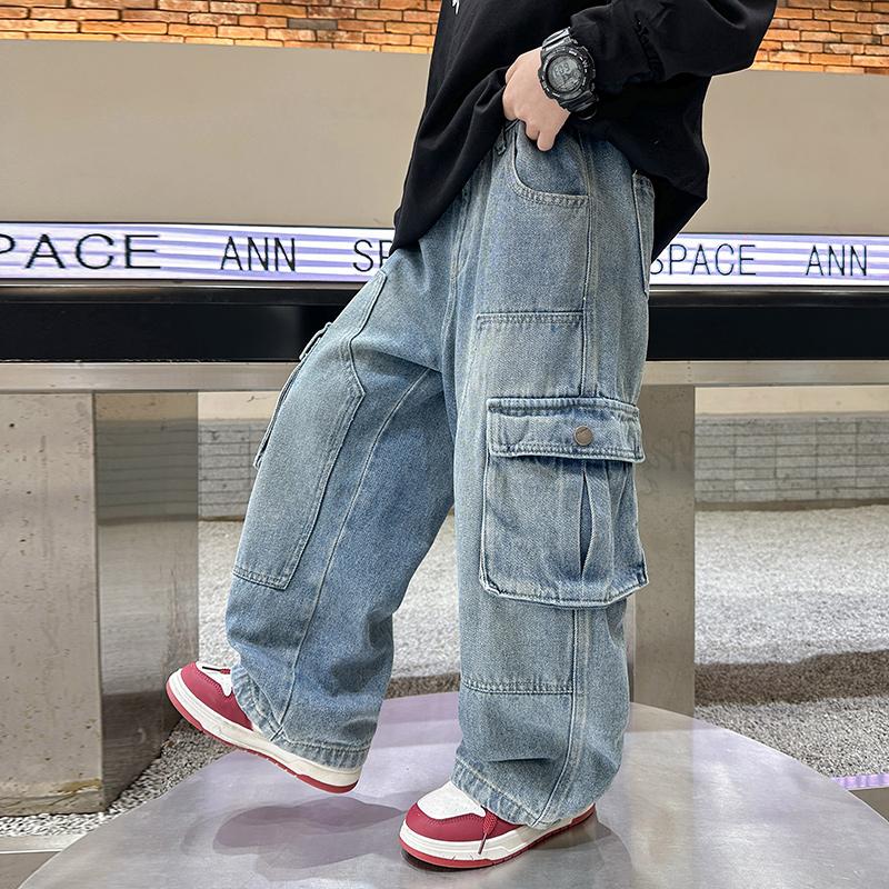 Male child labor clothing jeans spring and autumn 2026 new style children's spring straight leg pants wide leg big boy spring clothing