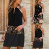 Women's Casual Fashion Metal Hanging Neck Leopard Print Sleeveless Dress
