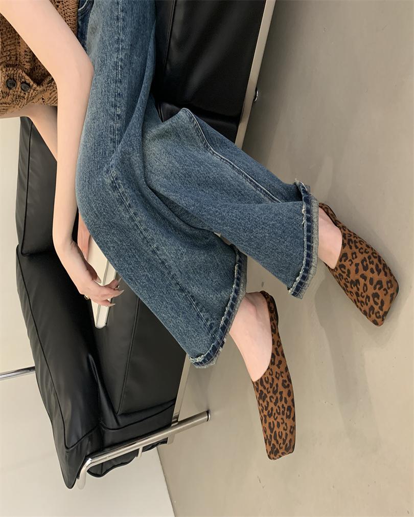 2025 Foreign Trade Tail Goods Women's Shoes Retro Washed Old Half-tray Flat-soled Ballet Shoes Flat-heeled Cool Slippers Outer Wear