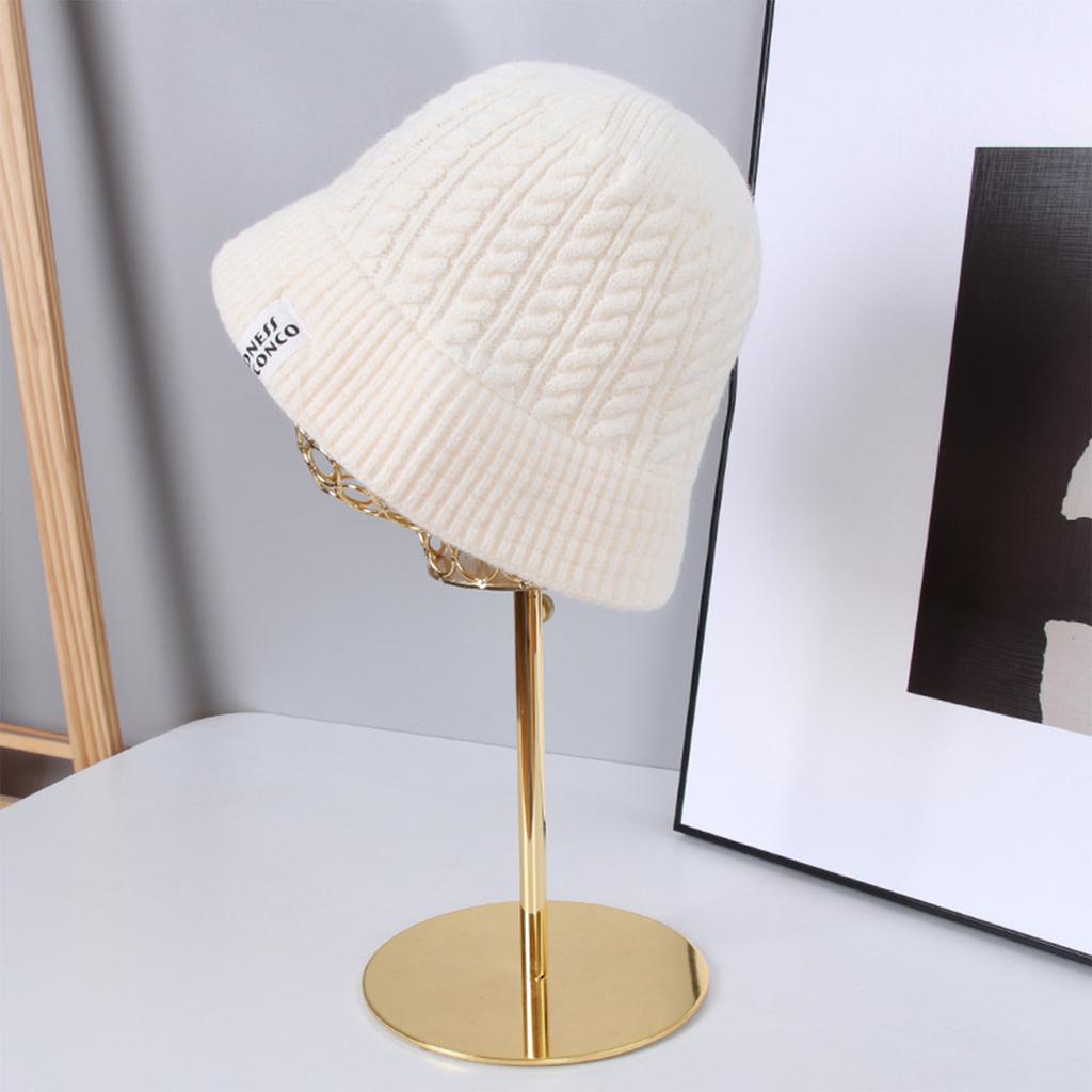 Ladies Cable Knit Bucket Hat, Sweet Versatile Knit Basin Hat, Winter Ear Protection Warm Hat, Fashion Label Decor Fisherman Cap
