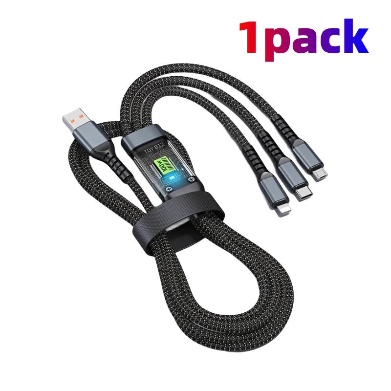 100W 3-in-1 Fast Charging Cable Intelligent Support For Ultra-Fast Charging USB, Visual Power Charging Via Multiple Interfaces