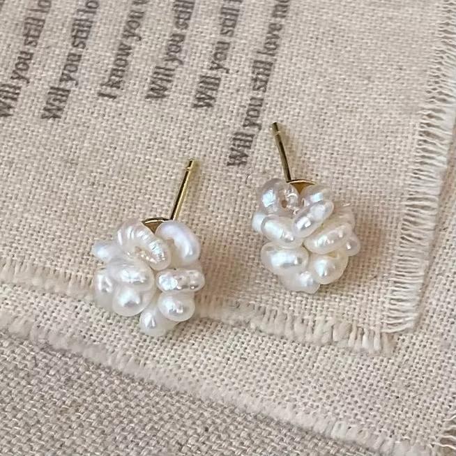 Настоящие серьги-гвоздики из стерлингового серебра 14K с жемчугом пресноводным, дизайн 'Фейерверк', для женщин, модные, тонкие, цветочные аксессуары