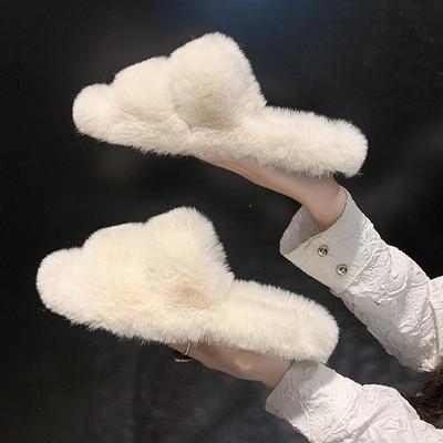 Летние осенние и зимние однотонные пушистые тапочки женская модная обувь на двойной платформе