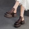 Roman Style Women's Slip-on Platform Shoes Genuine Leather Retro Round Toe Outdoor Slippers