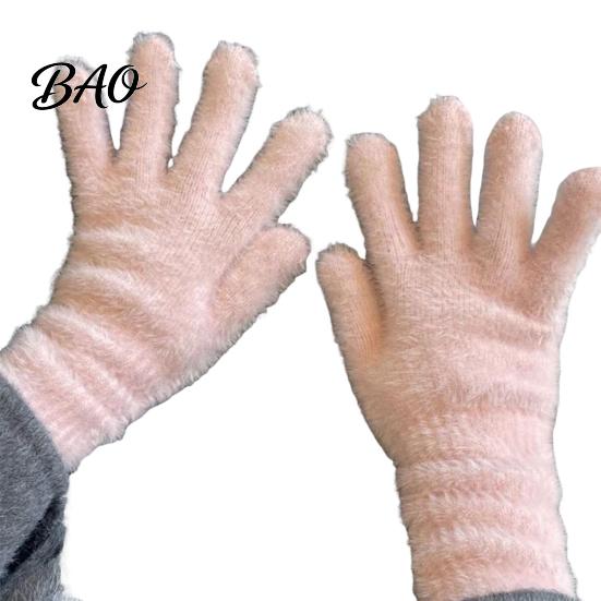 Luxury Imitation Fur Outdoor Mitts Faux Mink Five Finger Gloves for Women, Soft Plush Lined Gloves, Winter Versatile Cold Protection Handwear