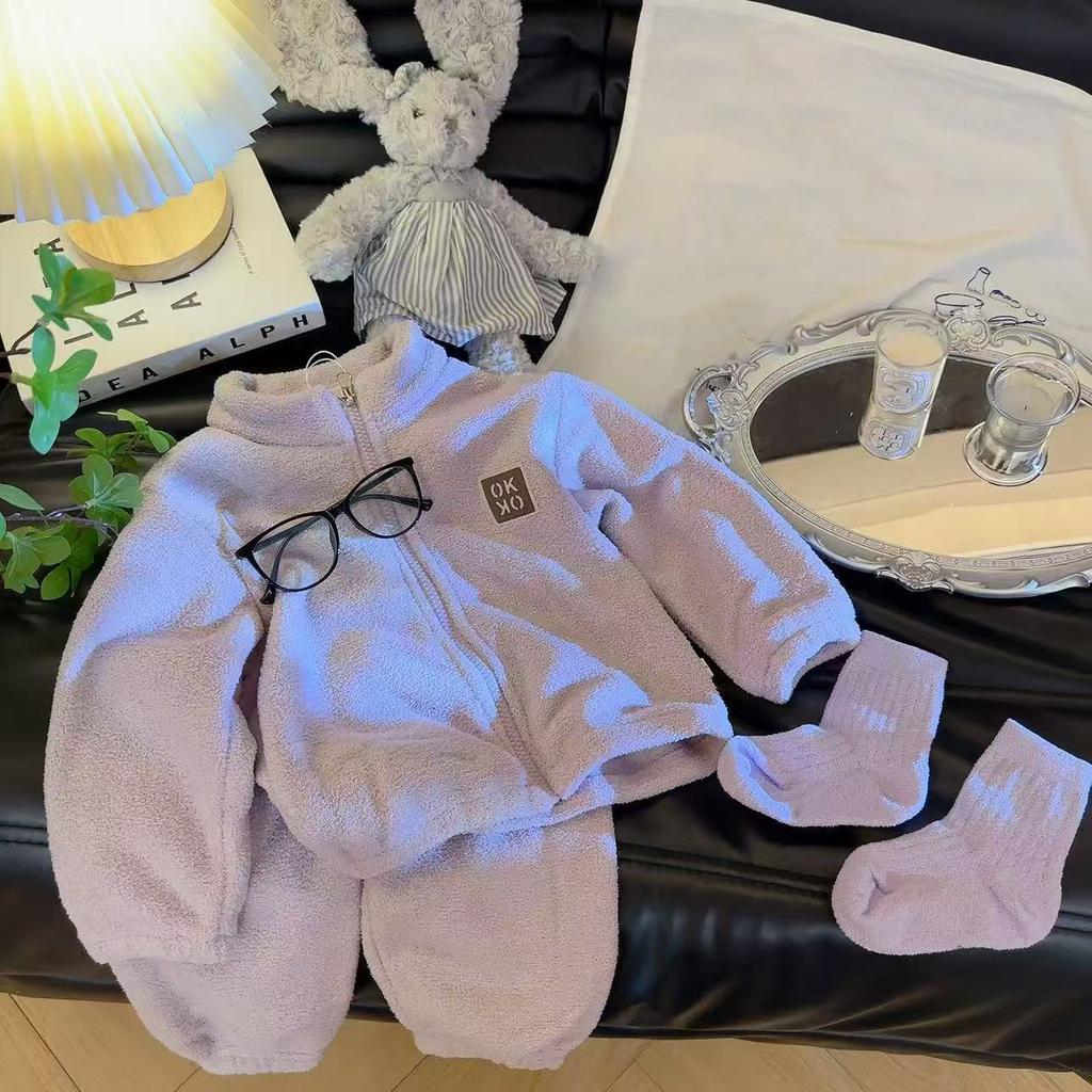 Комплекты Осень Зима Теплые Флисовые Костюмы Кардиган Брюки Наряды Мальчики Девочки Домашняя одежда