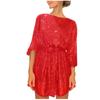 (SU)Women's Fashion Loose Long Sleeve Straight Sequin Glitter Dress Party Sequin Beaded Dress