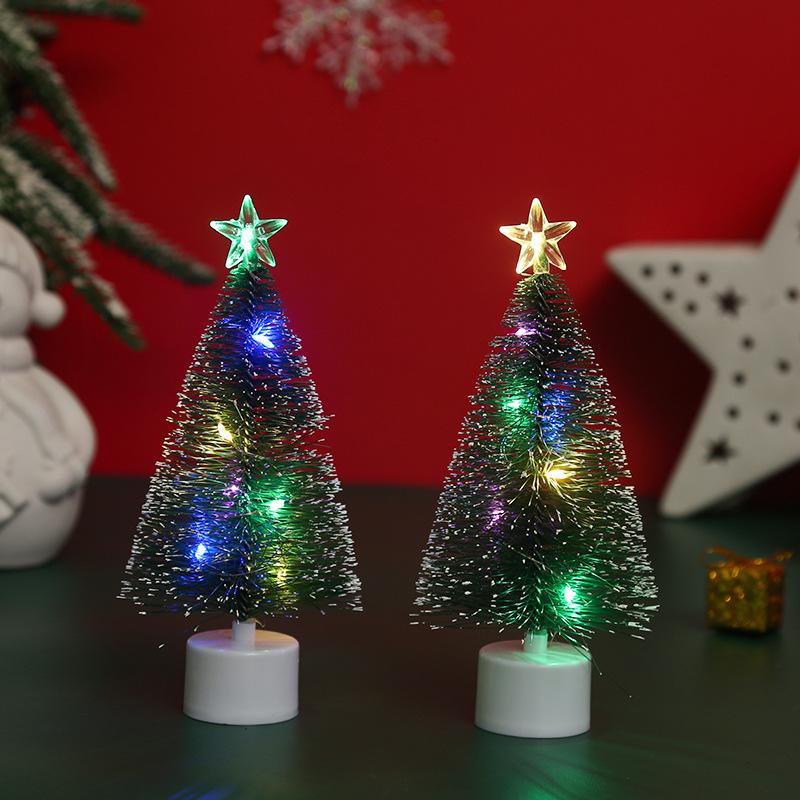 New 5-1PC Mini Christmas Trees with Colorful LED Light Decor Tabletop Crafting DIY Christmas Gift Green Trees Winter Ornaments