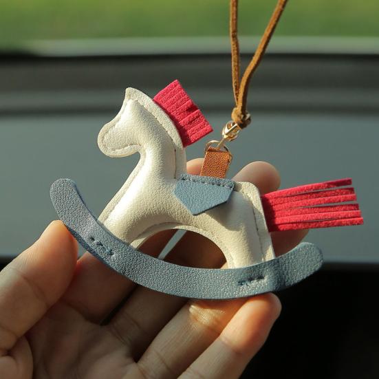 Yousheng Cute Pony Pendant Car Rearview Mirror Charm Elegant Faux Leather Hanging Ornament for Car Interior Decor Horse Lover Gift