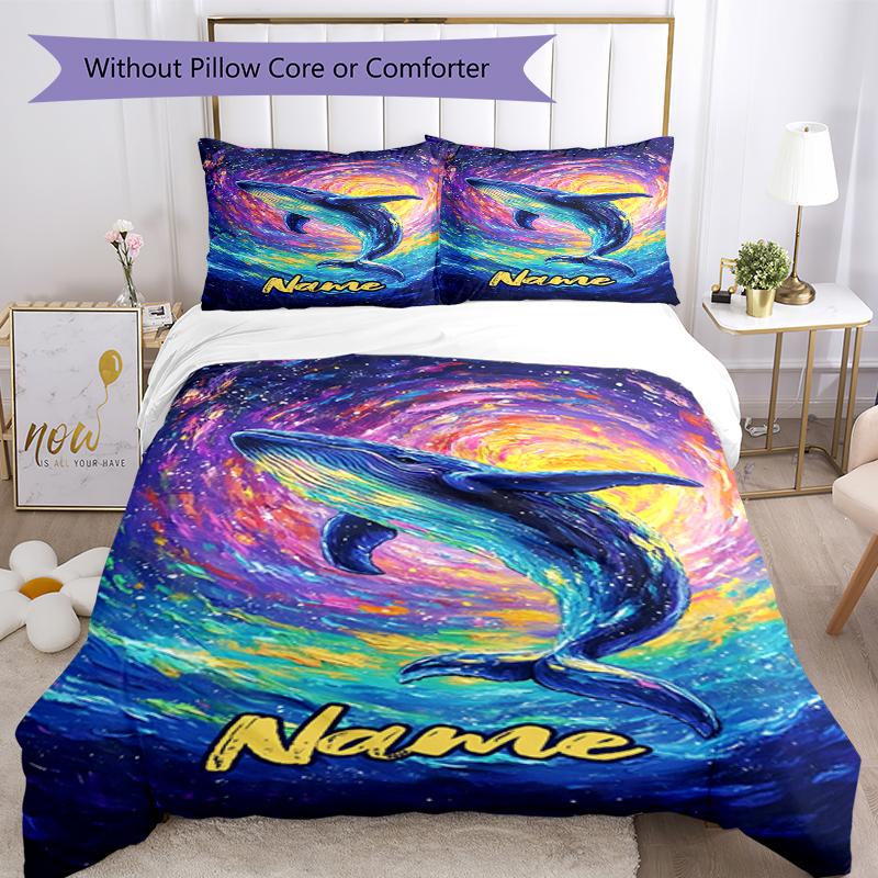3pcs Custom Name Whale Bedding Set Duvet Cover Closure Includes 1 Duvet Cover & 2 Pillowcases, Soft and Comfortable for All Seasons.