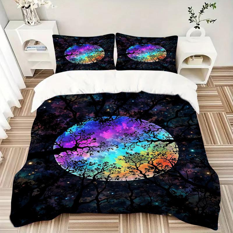 3pcs Galaxy Trees Bedding Set, Includes 1 Comforter + 2 Pillowcases, Without Pillow Inserts, Soft Comfortable, Lightweight Breathable029