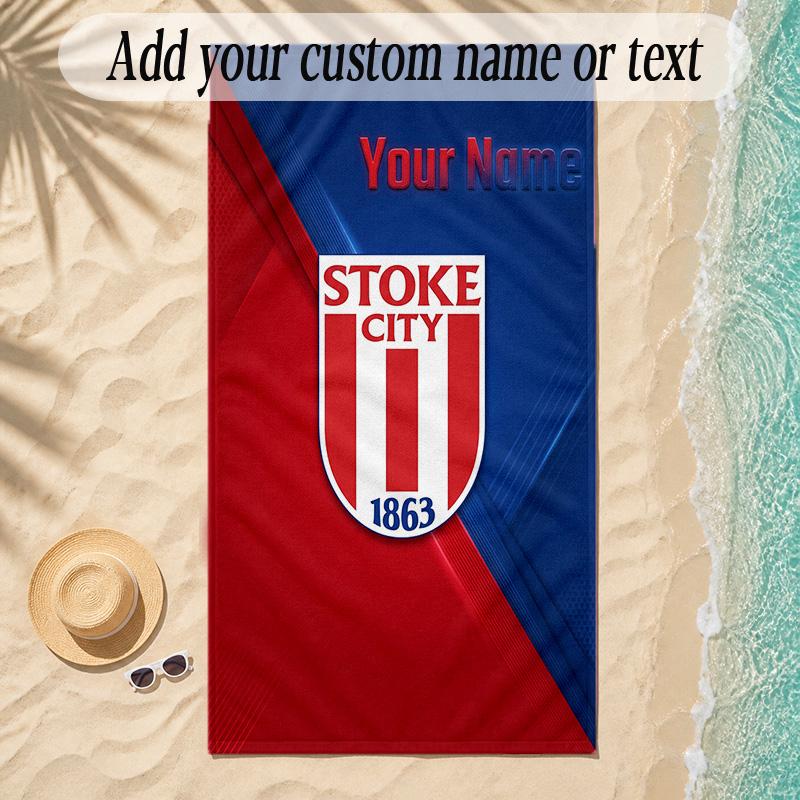 Beach TowelStoke City FC Custom Name Text Personalized Soft Towel for Beach Pool Indoor Home Decor Gift