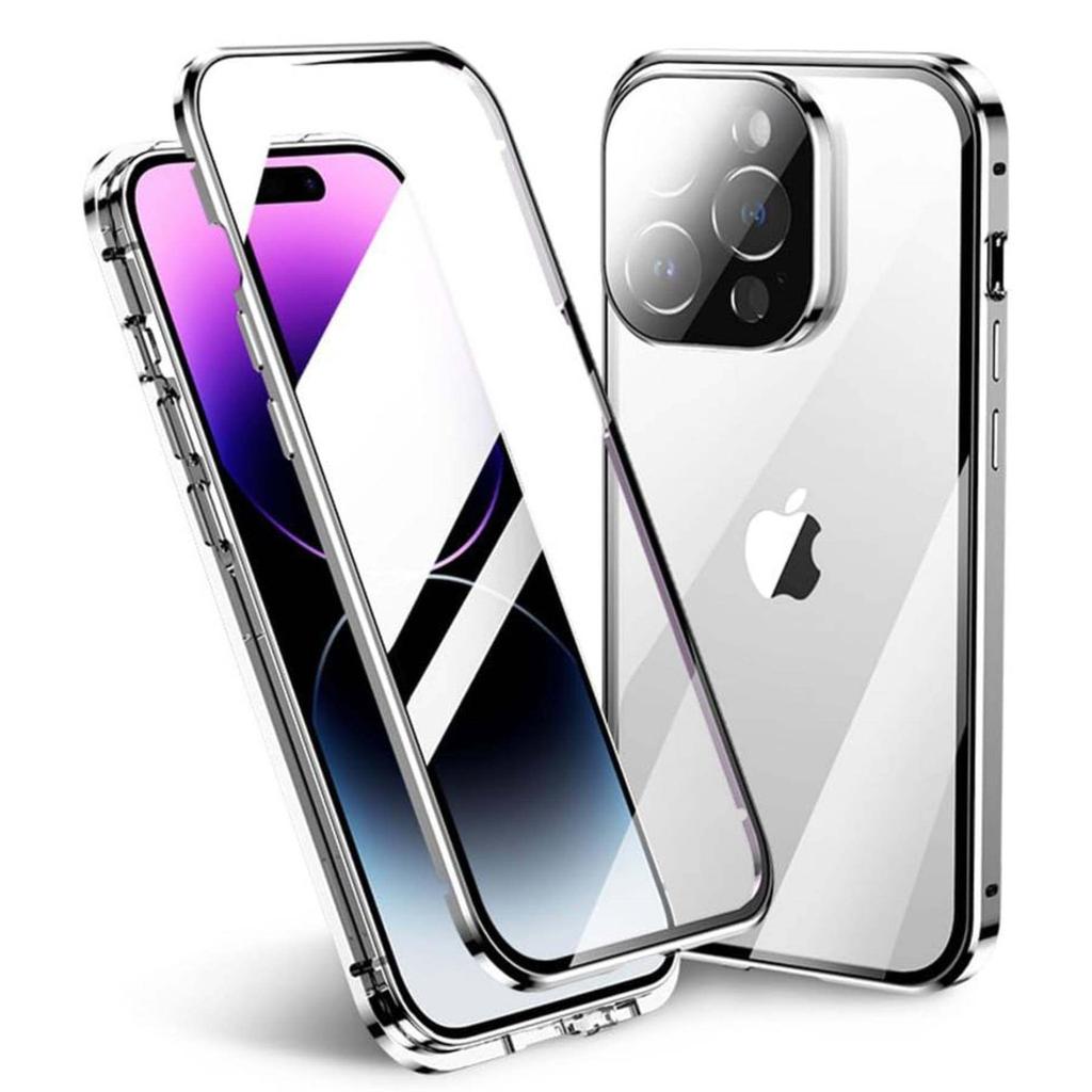 Магнитный чехол для iPhone 17 Pro Max/ 17 Air с металлическим бампером для телефона, двустороннее закаленное стекло, полная защита объектива