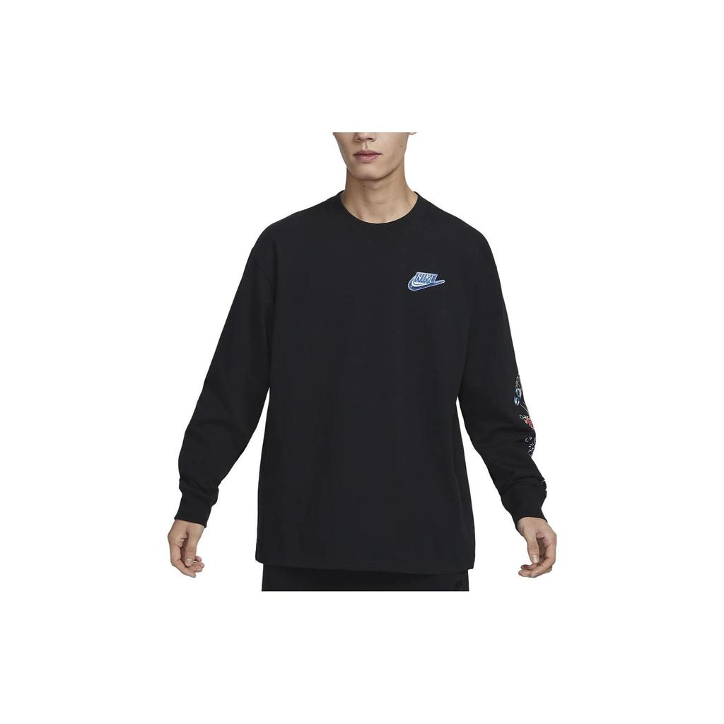 Nike Футболка с логотипом Alphabet с круглым вырезом и длинными рукавами, мужские топы, черные FD9896-010