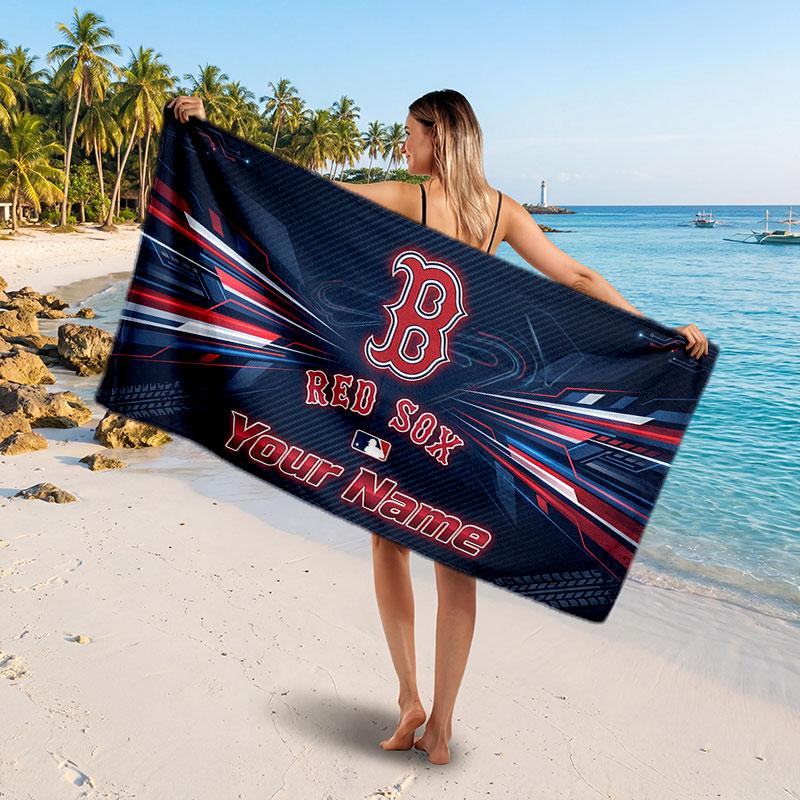 Boston Red Sox Customized Name Text Beach Towel, Soft Absorbent Towel Beach Pool Travel Personal Gift