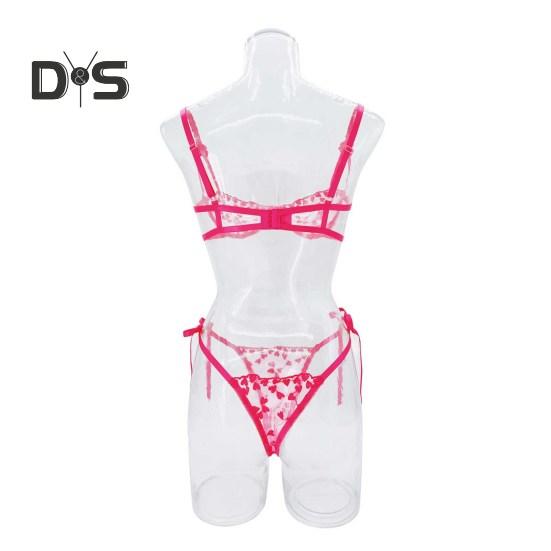 Комплект нижнего белья из 2 предметов: бюстгальтер и трусики, прозрачный, кружевной, с вышивкой в виде сердца, однотонный, с регулируемым ремешком, тонкий, мягкий, с высокой талией, для первой брачной ночи или медового месяца