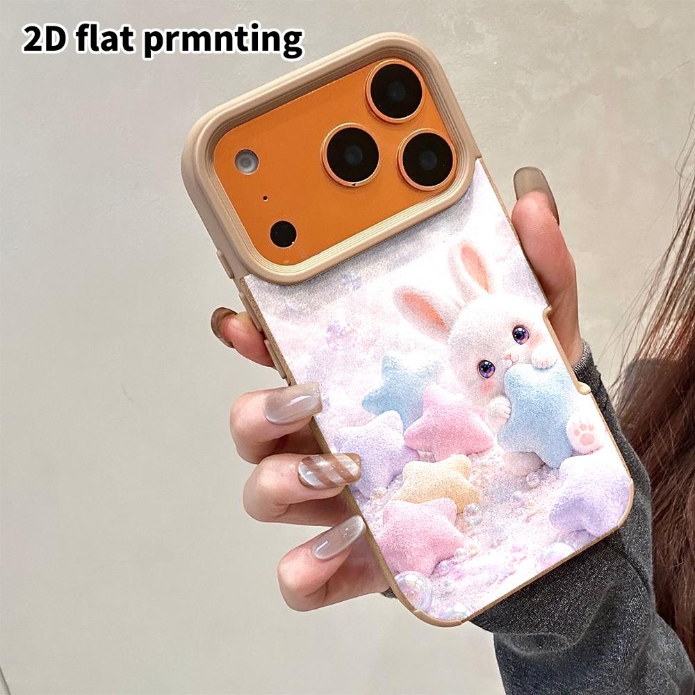 Phone Case: 2D flat lambskin suitable for iPhone 18 17 16 15 14 13 Pro protective case, cute soft bunny, Christmas and Halloween gift