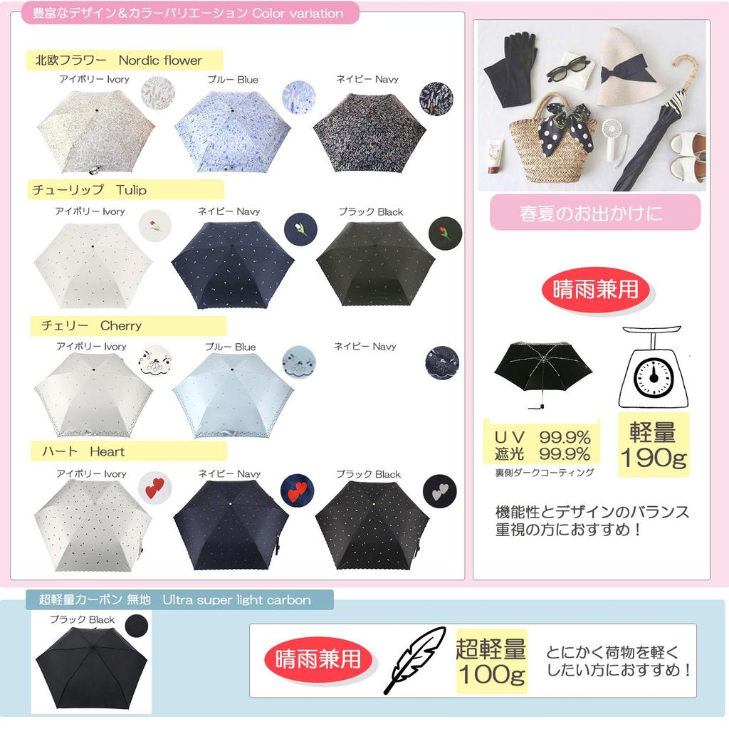 NATURAL BEAUTY Sun F for Both Sunny and Rainy and with a Dark Coating On the Umbrella, Navy, (Suitable Days, Lightweight, Heat-blocking,