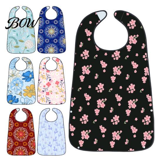 Full Coverage Meal Bib Adult Bib, Waterproof Easy Clean Feeding with Floral Printed, Elderly Clothing Protector, for Seniors Dining Aid Reusable