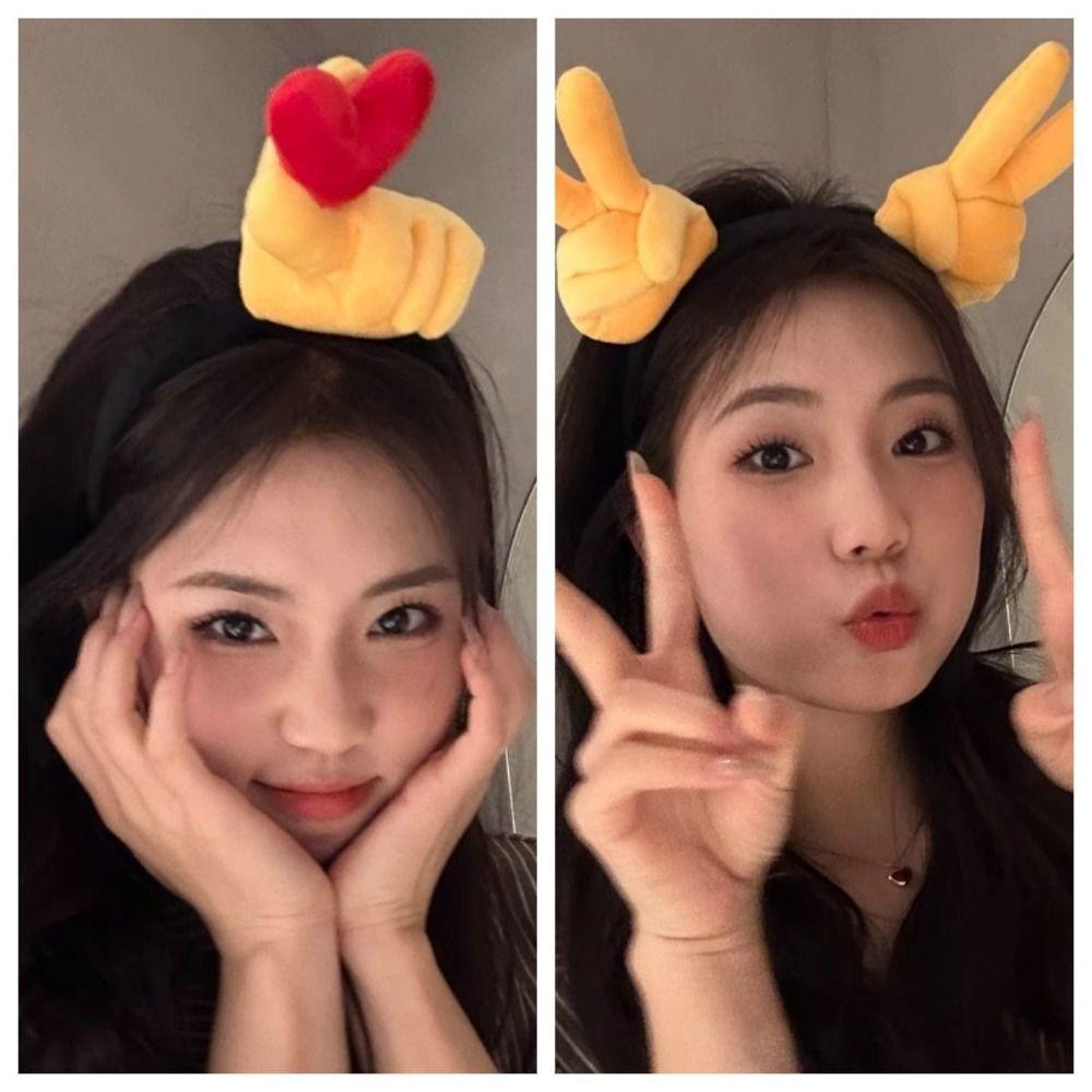 Hand Heart Funny Gesture Headband Plush Cosplay Hair Hoop Cute Plush Hairband  Photo Pros