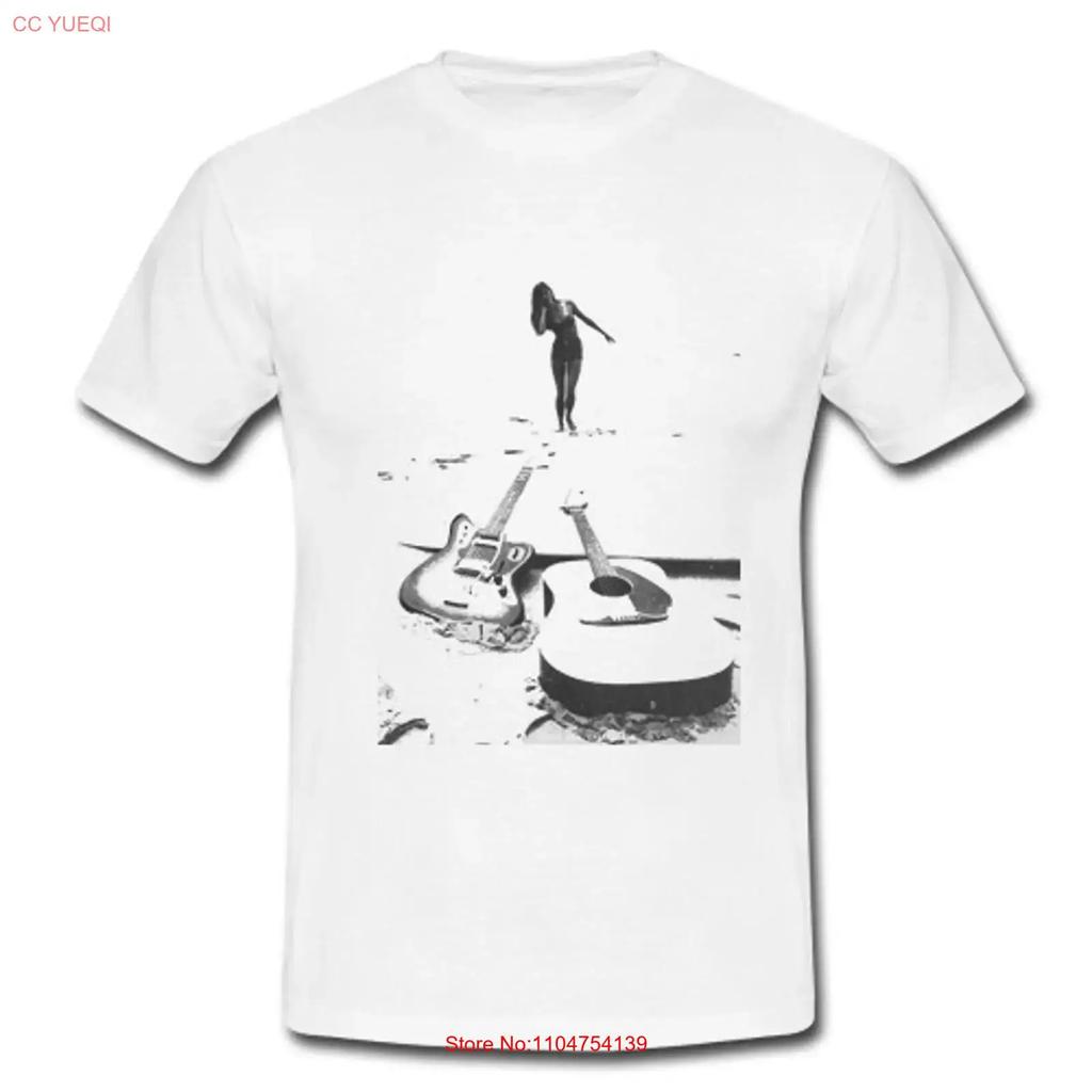 Mens Retro White Surf T shirt Guitar Bikini Girl Waves Electric Surfing Surfer vintage Washed Soft streetwear Versatile graphic