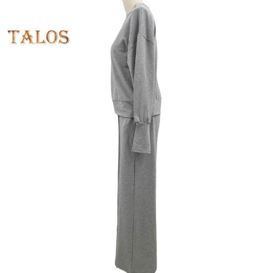 2 шт./комплект женский топ брюки комплект V-образный вырез длинные рукава свободная толстовка эластичный пояс широкие спортивные штаны спортивный наряд осенний повседневный спортивный костюм