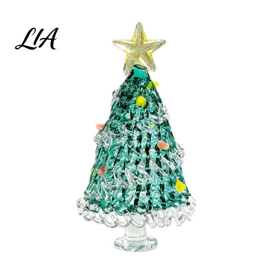 Decorative Christmas Collectibles Hand Blown Glass Tree Figurine, Mini Tabletop Ornaments Xmas Ornament, Handmade Desktop Holiday Decoration