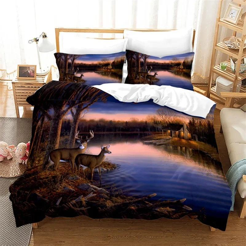 Warm Comfortable Sunset Wildlife Deer Elk Giraffe Animal Theme For Teen Boys Girl Bedroom Decor Full King Comforter