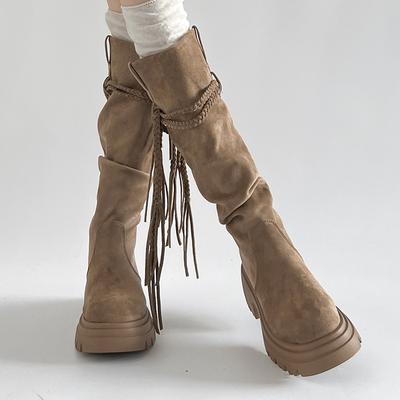 Белые ретро ботинки на толстой подошве и толстом каблуке детские ботинки 2025 новая осень с юбкой увеличивающие рост куча рыцарские ботинки