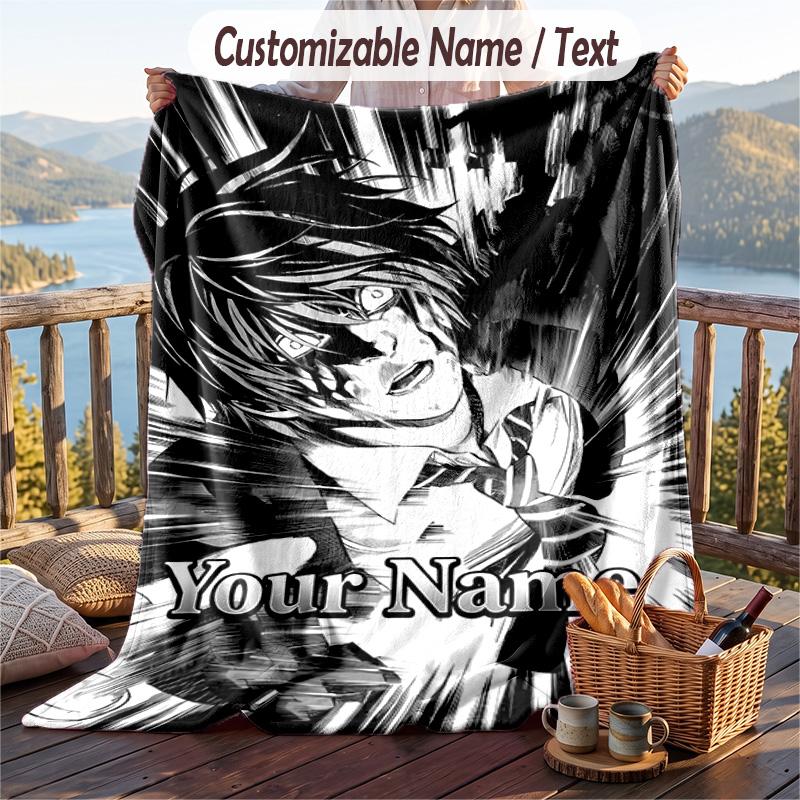 Personalized Flannel Throw Blanket,Death Note Custom Printed Name, Cozy Plush Blanket For Home Use