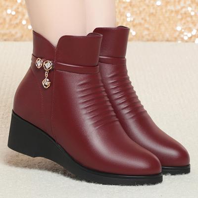 Детская обувь на плоской подошве из мягкой кожи и хлопка, осенне-зимние короткие ботинки на танкетке, женские сапоги, бархатная кожаная обувь, зимняя обувь для пожилых