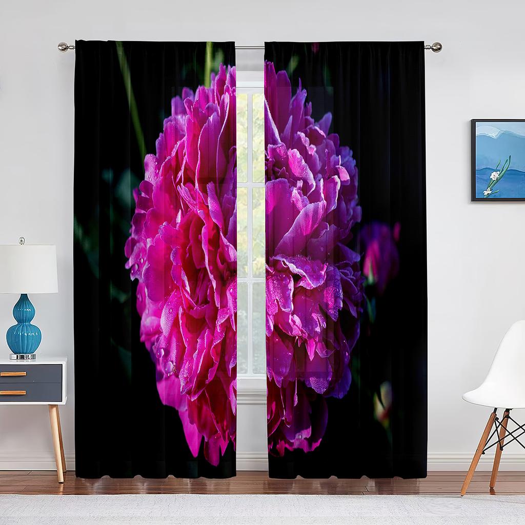 Тюлевые шторы с розовым пионом и зелеными листьями для гостиной, украшения дома, оконная занавеска, кухонная прозрачная занавеска из вуали