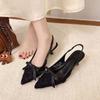 Mesh Bow High Heels Summer New Pointed Stiletto Empty Sandals Sweet with Skirt Single Shoes