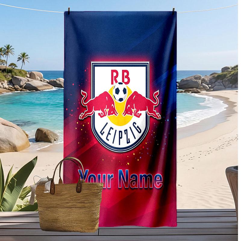 RB Leipzig FC Personalized Printed Beach Towel Soccer Logo Support Custom Name Text Absorbent Towel For Sport Travel Special Gift
